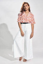 Lapel Collar Printed Shirt - Orange